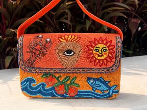 Sac bandoulière fait main personnalisé en perles de verre colorées, motif Soleil, Cœur, Mauvais œil, Homard, Poisson, Vague, forme selle, imperméable - Product Image 3