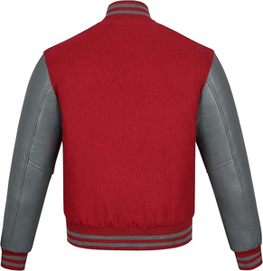 OEM Custom Men Wool Blend Varsity <b>Jacket</b> Real Leather Sleeves Wholesale Casual Streetwear <b>Patchwork</b> Bomber WVJ-0068 - Product Image 2