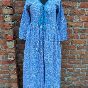 Robe longue maxi 100% coton, imprimée à la main, col en V, manches longues, motif floral, style indien décontracté, prix usine - Product Image 1