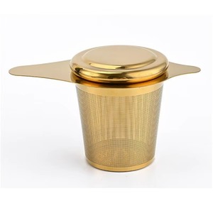 Highest Quality Gold Metal Tea Strainer With Fine Mesh Lid For Loose Leaf Brewing Kitchen Tool - Product Image 1