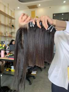 Perruque en dentelle frontale à trame unique en cheveux humains Remy du Vietnam, cheveux raides naturels - Product Image 6