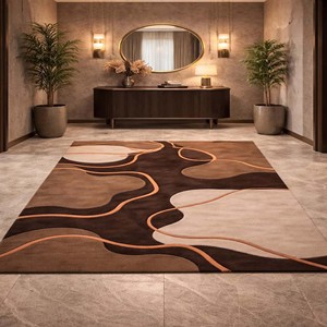 Tapis de luxe géométrique neutre marron en laine tuftée à la main, tapis moelleux moderne pour salon, chambre à coucher, décoration intérieure nordique - Product Image 5
