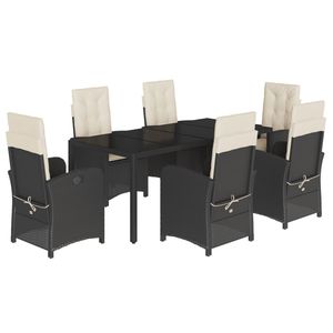 Set da pranzo da esterno nero e crema per 6 persone, in rattan, mobili da giardino contemporanei resistenti alle intemperie - Product Image 4