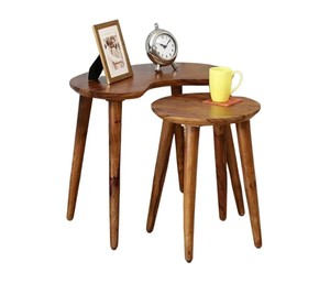 Mid-Century Modern Solid Wood Nesting <b>Tables</b> Set of 2 | Kidney Shaped Nested End <b>Tables</b> | Wholesale Living Room Furniture - Product Image 6
