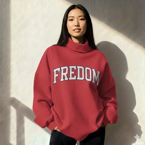 Pull-over décontracté haut de gamme pour femme, confortable, imprimé avec logo frontal, 100 % coton, OEM ODM, tissu chaud écologique, pour le quotidien, automne/hiver - Product Image 5