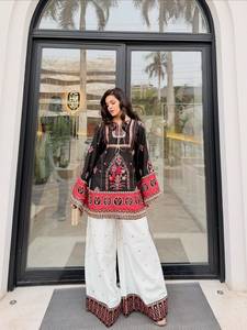Designer Embroidery And Sequence Work Natural Silk <b>Top</b> With Plazzo Bottom And Dupatta Fully Stitched Ready To Wear Set - Product Image 3