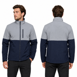 Veste Softshell Homme Premium Bicolore Gris Clair en Haut Bleu Marine en Bas Résistante à l'Eau - Product Image 4
