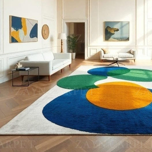 Modern Color Block Circle Rug Hand Tufted Woolen Multicolour Block Indoor Outdoor Rug Home Decor Best Price - Product Image 2