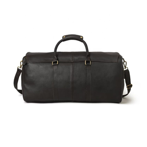 Black Leather <b>Travel</b> Duffel <b>Bag</b> Double Carry Handles Padded Shoulder Strap Classic Overnight Weekender <b>Holdall</b> - Product Image 4
