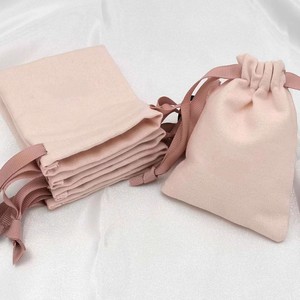 Plain Dyed Cotton Drawstring Bag Eco Friendly Woven Muslin Gift Pouch Pink - Product Image 5