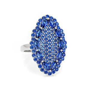 Luxury Women's 925 Silver Cocktail <b>Ring</b> With Pave Set <b>Blue</b> Sapphire Marquise Cut Stones Party Jewelry - Product Image 3