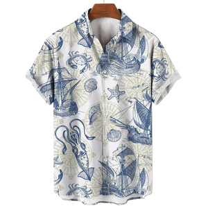 Chemises pour hommes à manches courtes en polyester imprimé, chemises décontractées légères et tendance - Product Image 5