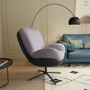 Poltrona Girevole a 360 Gradi, Design Moderno in Ciniglia, Comoda Sedia Lounge in Ecopelle Nera con Base in Metallo per Soggiorno - Product Image 3