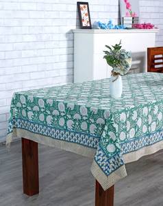 Mantel de tela de algodón con estampado floral indio verde musgo y blanco, hecho a mano, para eventos de boda y estilo rústico. - Product Image 2