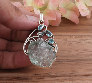 March <b>Birthstone</b> Aquamarine Vintage Charms Row 925 Sterling Silver Blue Gemstone <b>Necklace</b> Jewelry Anniversary Gift Unisex - Product Image 1