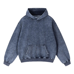 Sudadera con Capucha Unisex de Mezclilla, Corte Holgado, Color Sólido, con Bolsillo, Estilo Casual para Otoño, 100% Algodón Tejido, Estilo Lavado - Product Image 1