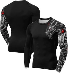 <b>Men</b> Long Sleeve Rash Guard <b>Compression</b> <b>Shirt</b> Full Sleeve Quick Dry Sublimation Print Polyester Dragon Design - Product Image 1