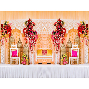 โครงตกแต่งเวทีสีขาวสไตล์โมร็อกโก งานฝีมือแบบ Jali หรูหราสำหรับงาน Sangeet พร้อมฉากหลังโลหะสไตล์ Jharokha ลดราคา - Product Image 2