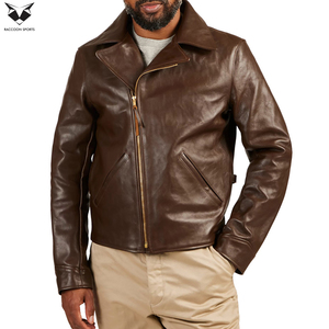 Chaqueta de Cuero Genuino para Hombre, Color Marrón Sólido, Estilo Único, Nueva Tendencia, Delgada, con Cierre, para Invierno - Product Image 2