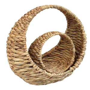 Eco-Friendly Customized Color Set of 2 Seagrass Multifunctional Storage Woven Wicker <b>Baskets</b> with Leather Handles for <b>Display</b> - Product Image 1