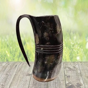 High Quality Eco-Friendly Classic Buffalo Horn Viking Drinking Horn Mug with Handle-<b>Large</b> Capacity Beer <b>Cup</b> Low Price - Product Image 3