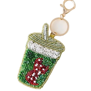 Porte-clés en verre personnalisable, fait main, vintage, DIY, avec perles de verre et strass, thème amour, vert jus, pour fête, souvenir de Noël, brillant - Product Image 1