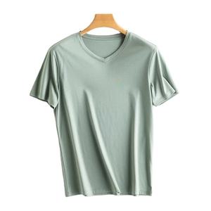 T-shirt en tricot à manches courtes et col en V pour homme, coupe classique, couleur unie, haut décontracté - Product Image 1