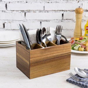 Panier organisateur de couverts en bois durable à 3 compartiments pour comptoir, table à manger, cuisine - Product Image 4