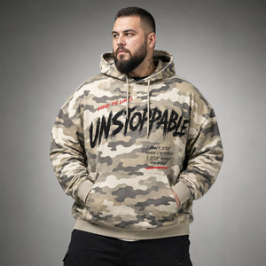 Sweat à capuche imprimé en molleton pour homme, grande taille, pour l'hiver, avec poche avant camouflage, pull chaud à capuche pour homme - Product Image 1