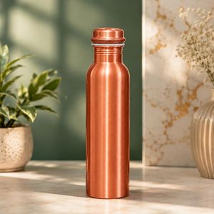Polished Copper <b>Water</b> <b>Bottle</b> with Detailed <b>Neck</b> Copper <b>Water</b> <b>Bottle</b> 12 In X 4 In Portable Minimalist Design for Travel - Product Image 3