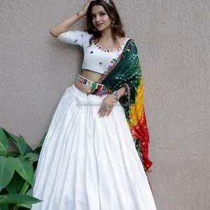 Oldukça beyaz saf pamuk lehenga choli fo kadınlar readytowear tasarımcı partywear düğün lehenga choli forwomen