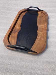 Elegant Handmade <b>Epoxy</b> Resin River Wood Serving Tray with Polished Metal Handles for Charcuterie, Cheese, <b>Coffee</b> & Tea Serving - Product Image 3