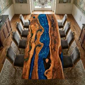 Custom Handmade Solid Wood <b>Epoxy</b> Resin River Dining <b>Table</b> Live Edge Luxury Wooden Furniture for Home Hotel Restaurant Cafe - Product Image 3