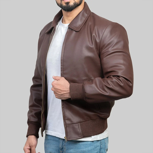 Blouson universitaire en cuir véritable pour homme 2026 Finer Threads, col montant, à capuche, coupe-vent, respirant, style vintage - Product Image 3