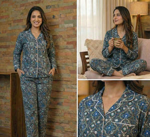 Hand Block Print Cotton <b>Womens</b> Pajama Set Traditional Printed Nightwear Wholesale Manufacturer India - Product Image 5