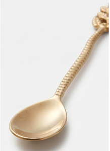 <b>Golden</b> Leaf Design Serving Spoons <b>Set</b> Elegant Metal Flatware Wedding Tableware Durable Handcrafted Handle - Product Image 3