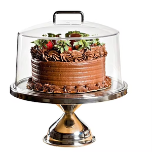 Round <b>Glass</b> <b>Cake</b> <b>Stand</b> <b>With</b> Gold Pedestal Base And <b>Dome</b> Cover For Displaying <b>Cakes</b> And Desserts - Product Image 3