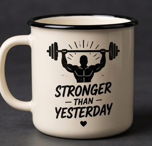 Weightlifter And Barbell Print Iron Enamel <b>Mug</b> Fitness Slogan Cream Metal Coffee Cup Factory Direct Wholesale Partner Vendor - Product Image 3