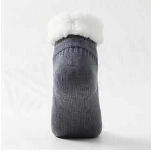 Cozy Ankle <b>Socks</b> With Fleece Lining Gray Solid Knitted Thermo Winter Lounge <b>Socks</b> For Adults Casual Wear - Product Image 2