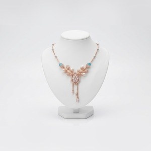 Collier élégant inspiré de la nature, en or rose 18 carats avec perles en forme de larme et pierres bleues saphir, bijoux de mode - Product Image 1