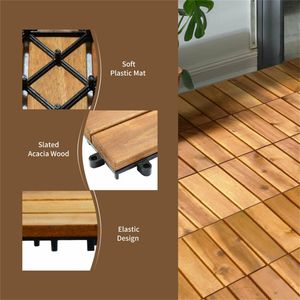 27 pz Piastrelle a incastro multifunzionali in legno di acacia da 30x30 cm per esterni, modello fai-da-te con bordo scanalato per decking da giardino - Product Image 6