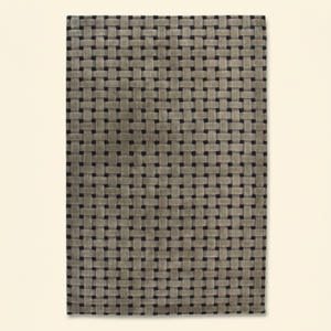 Tapis géométrique gris pierre noir en laine tressée, fait main, à grille entrelacée, antidérapant, écologique, à poils épais, moderne - Product Image 1