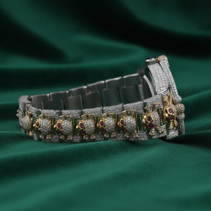 Montre à quartz argentée bicolore avec bracelet serti de pierres décoratives, cadran rond, affichage de la date, montre-bracelet en acier inoxydable - Product Image 4