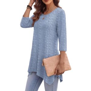 Custom Denim Blue <b>Tunics</b> Chambray Look Heather Textured Pointed Handkerchief Edge Comfortable Breathable Daily Shirts - Product Image 3
