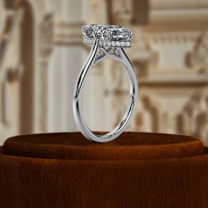 Anillo de Compromiso con 6 Puntas en Forma de Marquesa en Oro Sólido de 14k, Anillo de Novia con Diamante Cultivado en Laboratorio de 1CT, Anillo con Halo de Diamantes Oculto, Anillo de Promesa - Product Image 6