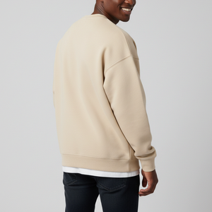 Sudadera de invierno unisex con cuello redondo, 100% algodón, 350GSM, extragrande, con cremallera, bordada, en blanco, color beige, al por mayor - Product Image 6