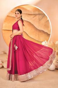Pink Embroidered Lehenga Choli Set With Dupatta Traditional Indian Pakistani Women Wedding Outfit Floor-Length Polyester <b>Dress</b> - Product Image 4