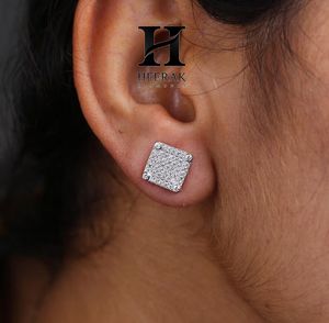 Boucles d'oreilles de luxe carrées en diamant, or blanc 14 carats, diamants de laboratoire VVS, micro-pavé de moissanite, style hip-hop - Product Image 5