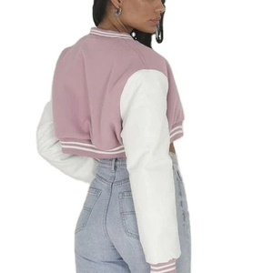 Veste universitaire courte personnalisée pour femme, style baseball, veste de lycéenne, veste bomber courte OEM ODM, manteaux pour femme - Product Image 2