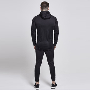 Jogging décontracté noir uni pour homme avec logo, taille élastique, en maille respirante, polyester et coton, poches latérales, idéal pour l'automne - Product Image 2